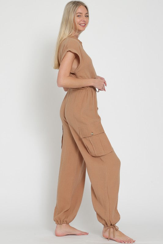 Off white cargo pockets jumpsuit