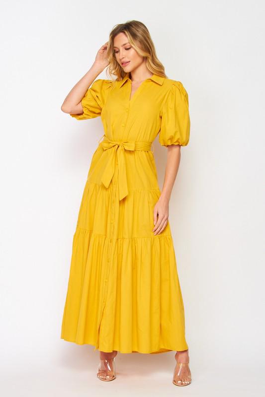 Mustard Puff Sleeve Maxi Dress