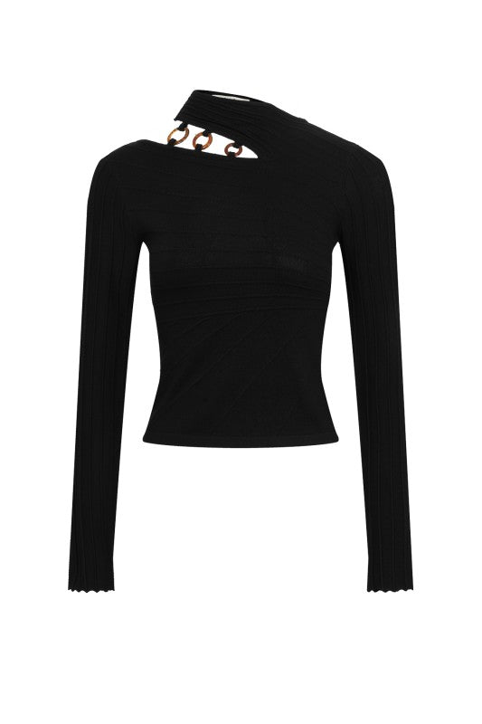 Knit Long Sleeve Top With Cut Out And O Rings  (Pre order)