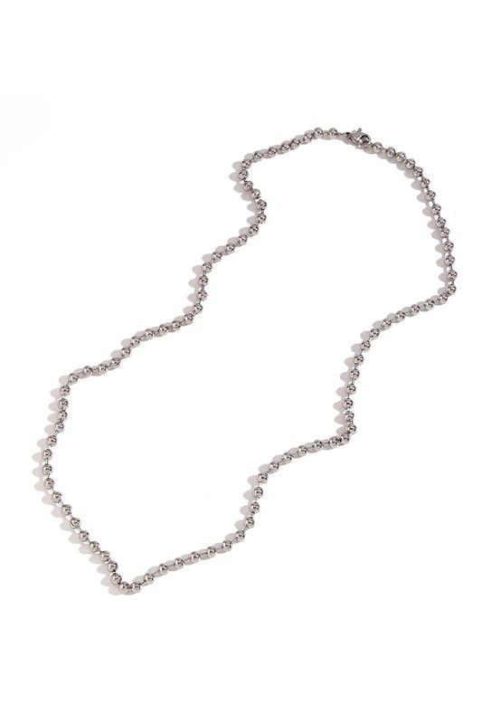 Silver Stainless Steel Bead Chain Statement Necklace