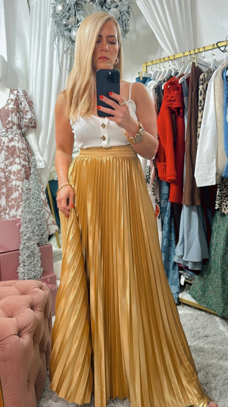 Pleated Maxi Gold Skirt