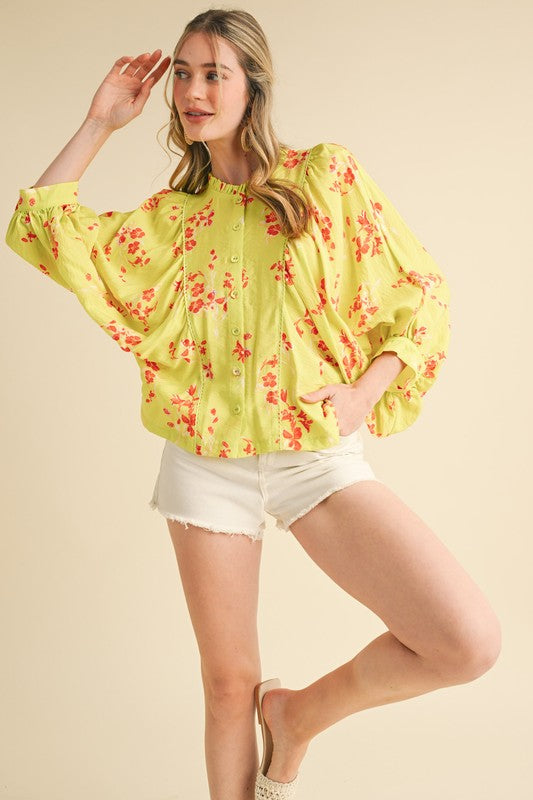 Floral Dolman Sleeve Blouse(Pre order)