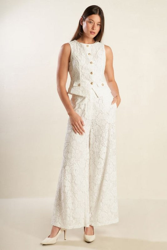 Lace Flower off white pant