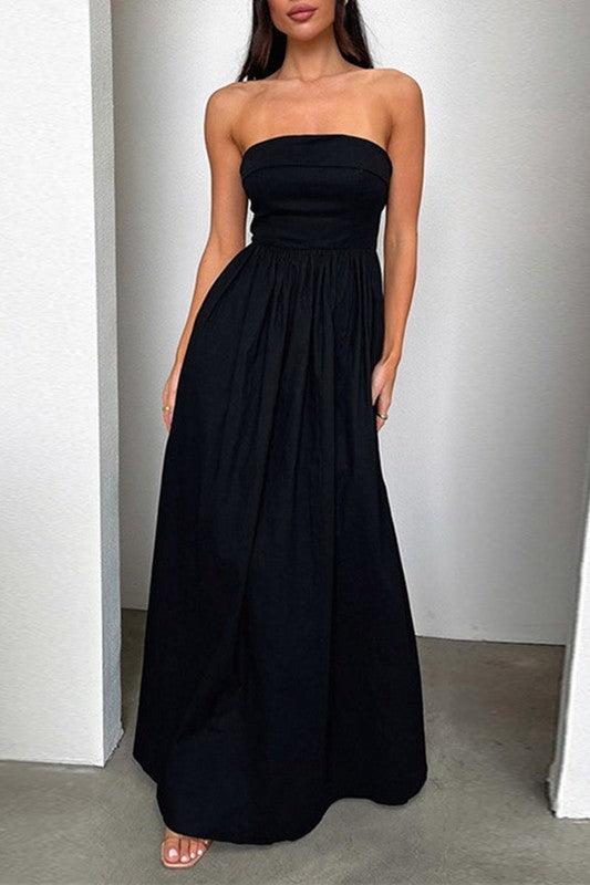 Strapless black maxi dress