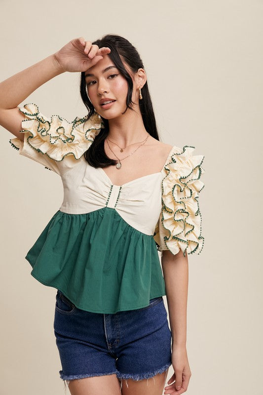 Green Ruffle Top