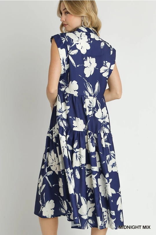 Floral navy white dress