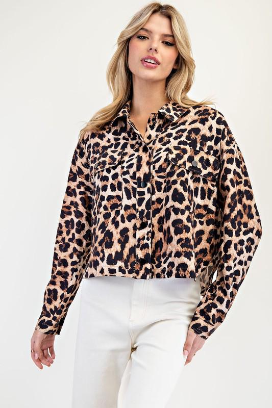 Leopard Printed Cropped Jacket