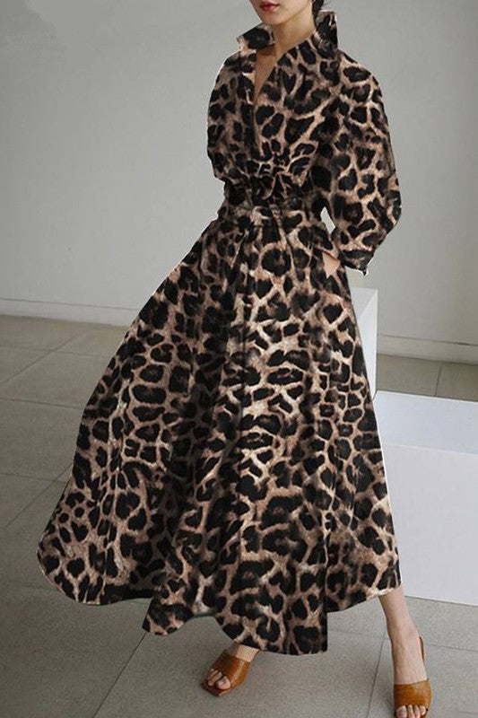 Leopard Print Smocked Maxi Dress