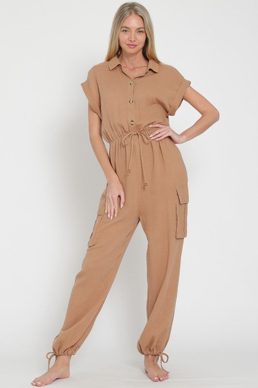 Off white cargo pockets jumpsuit