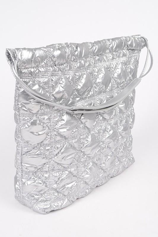 Silver Quilted Bubble Nylon Tote