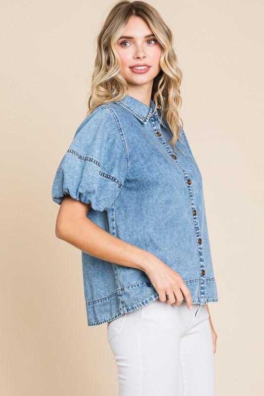 Puff Sleeve Denim Top (Preorder)