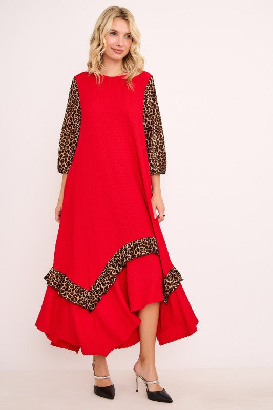 Animal Print Contrast High-low Dress