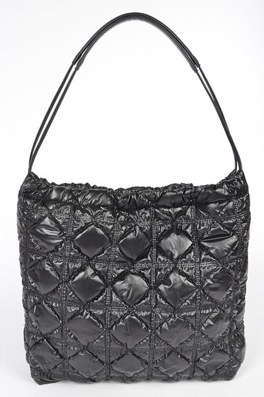 Black Quilted Bubble Nylon Tote