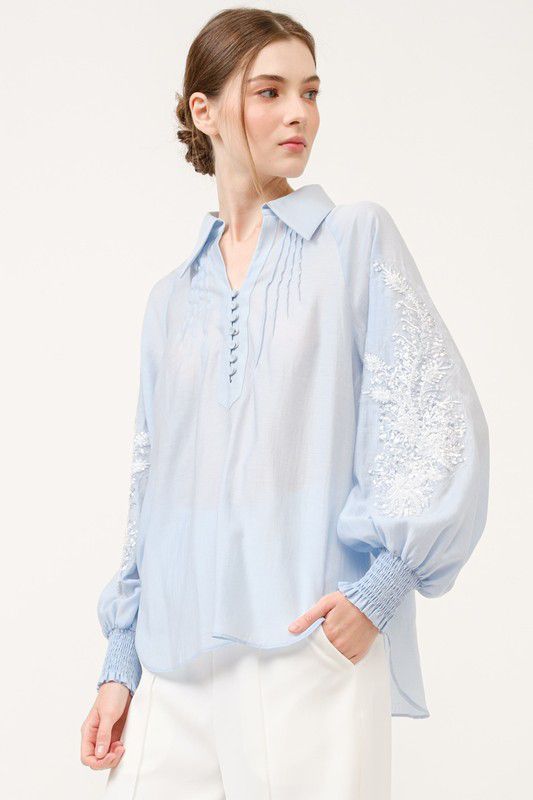 Ivory Embroidered Flowy Blouse