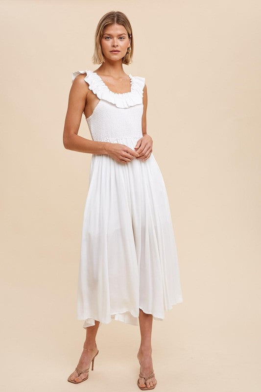 Off shoulder white linen dress