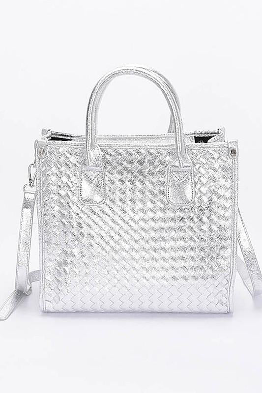 Silver Metallic Braided Tote Bag