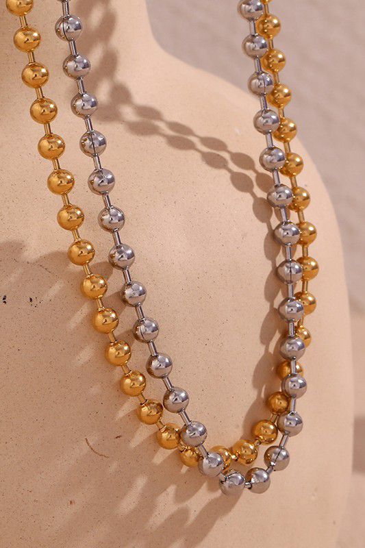 Gold Stainless Steel Bead Chain Statement Necklace