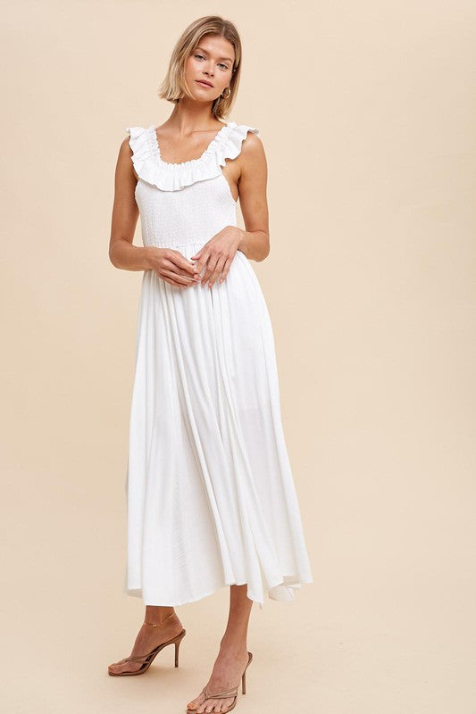 Off shoulder white linen dress