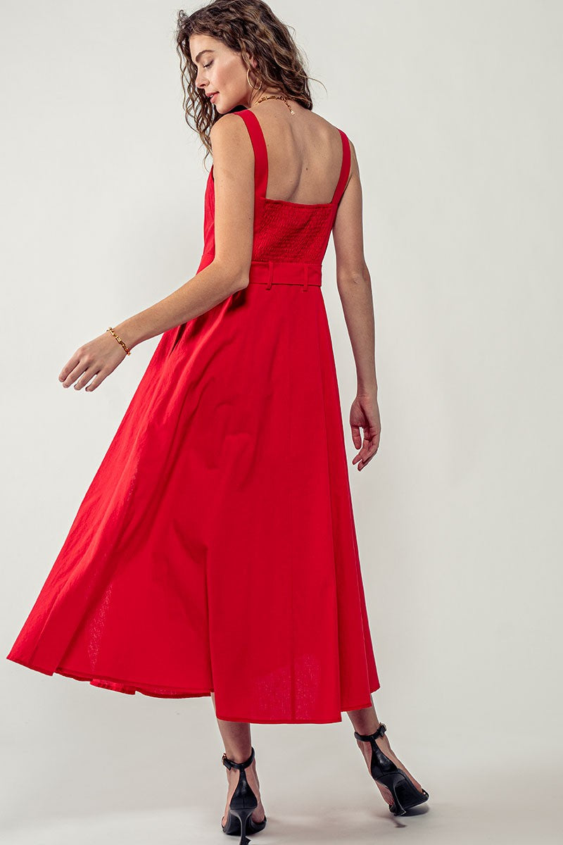 Red Straps A Line Maxi Dress