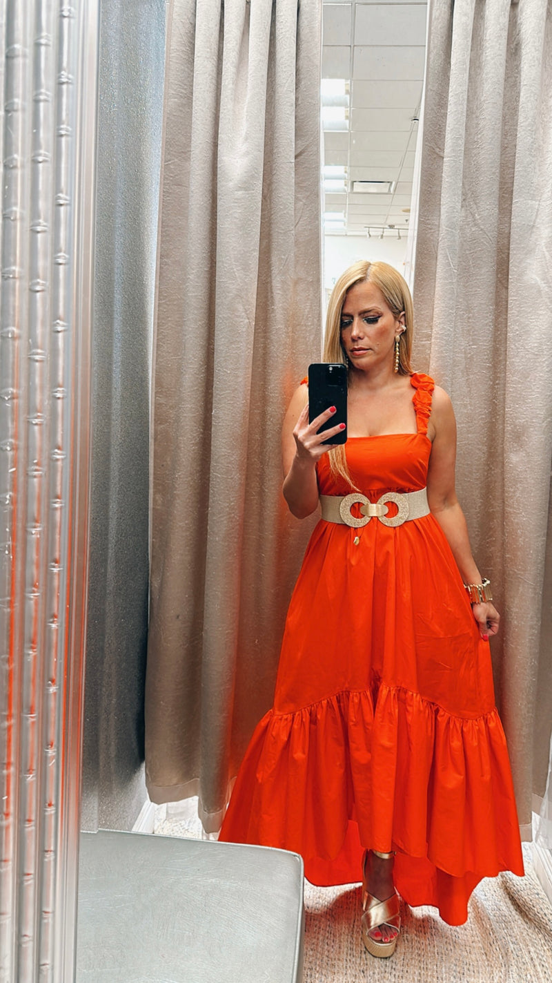 Square High low orange dress