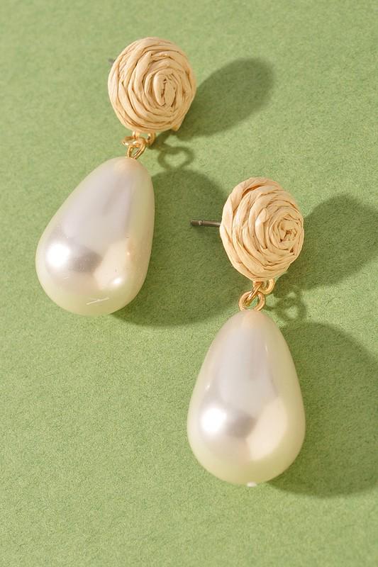 ROUND PEARL BEAD DANGLE EARRINGS