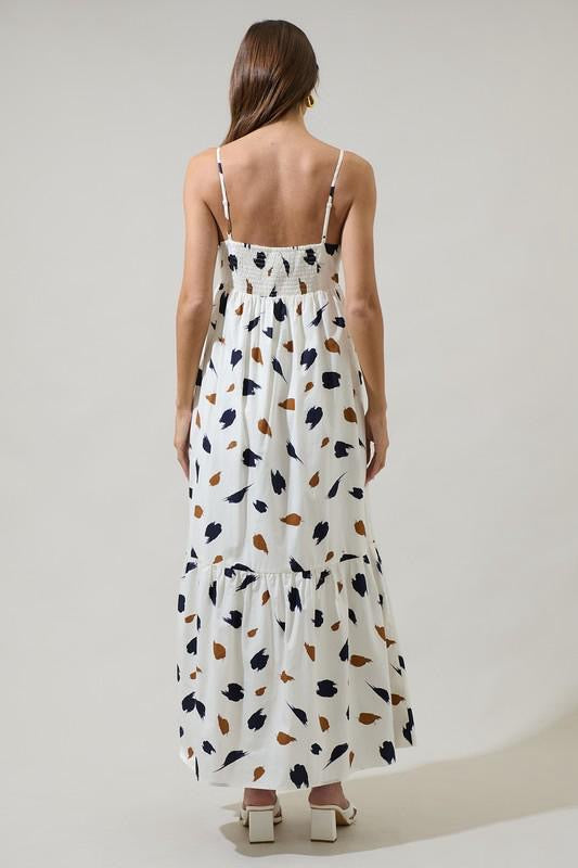 White Maxi Dress with Abstract Print