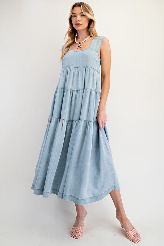 WASHED DENIM MAXI DRESS