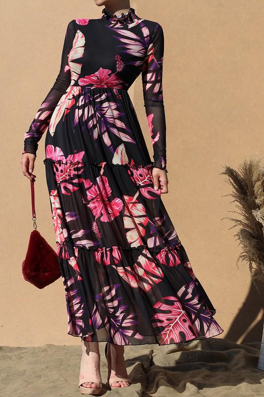 Tropical Bloom Long Sleeve Maxi