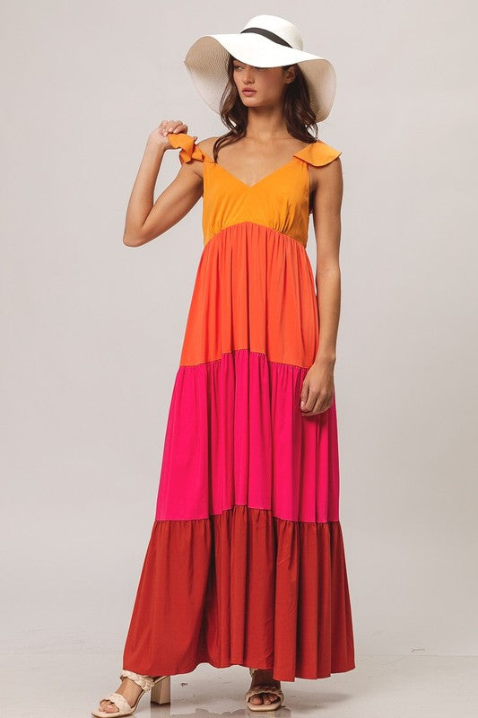 Color Block Apricot Maxi Dress