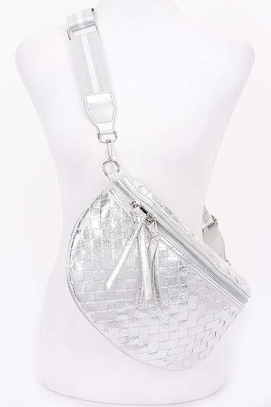 Metallic Silver  Braided Crossbody Bag Belt