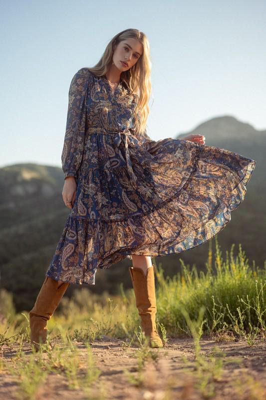 Paisley Brown Neutrals Chiffon Dress