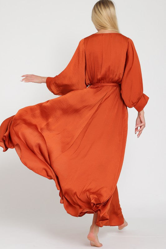 Dolman rust maxi satin dress