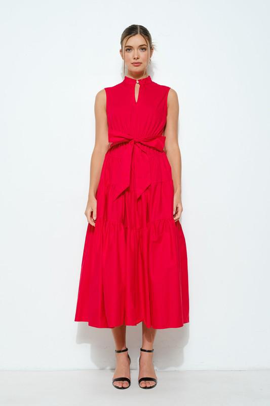 Red Bow-Tie Midi Dress