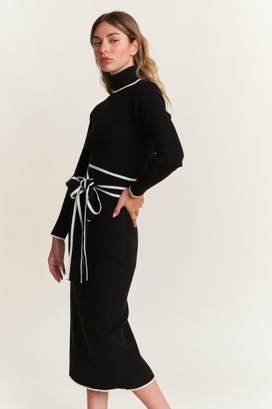 Pencil Black Long Sleeves Midi Dress