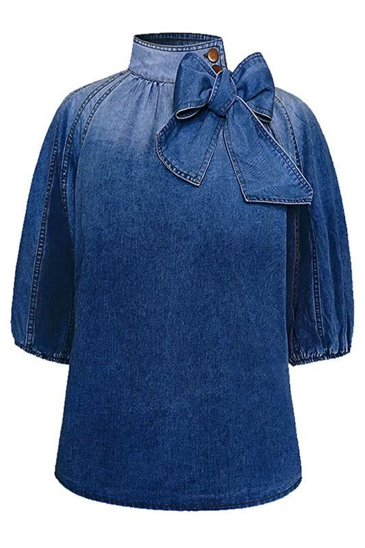 Denim Bow Statement Blouse