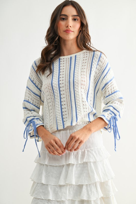 Striped Breeze Tie-sleeve Sweater