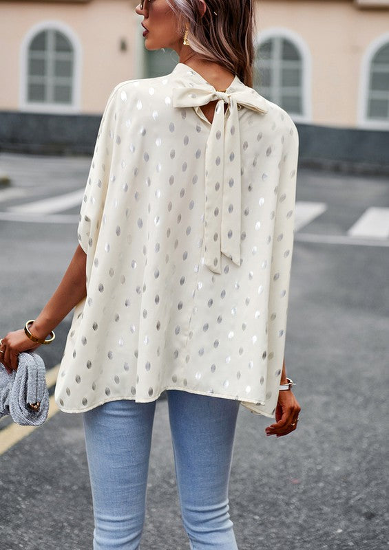 Mock neck 3/4 sleeves white dots top