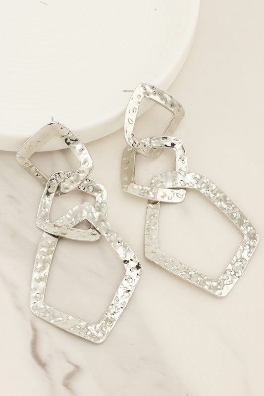 Hammered Geometric Link Statement Drop Earring