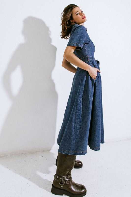 Shirt dark denim button down dress