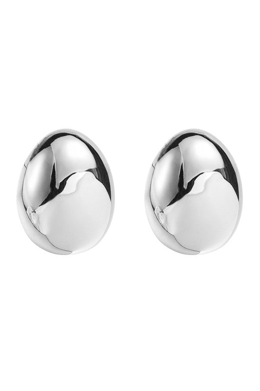 18K Silver Plated Copper Oval Dome Earrings