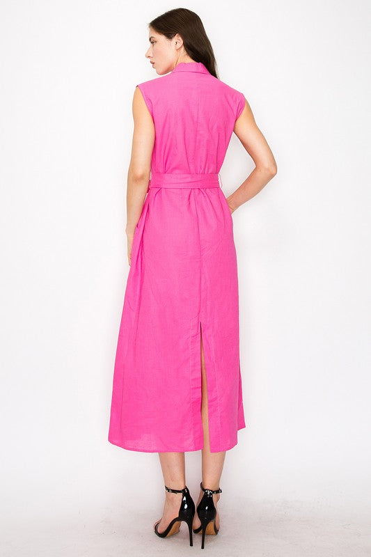 Fucsia sleeveless linen maxi dress