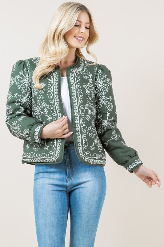 Floral print olive green jacket