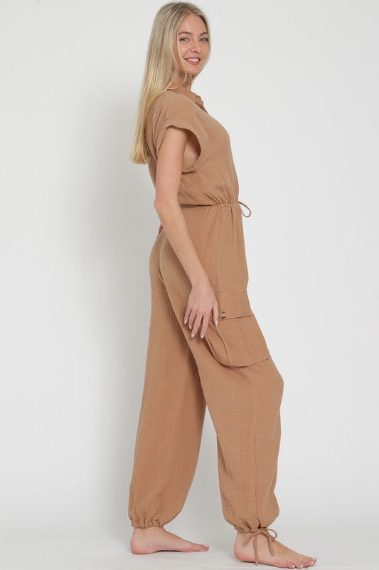 Off white cargo pockets jumpsuit