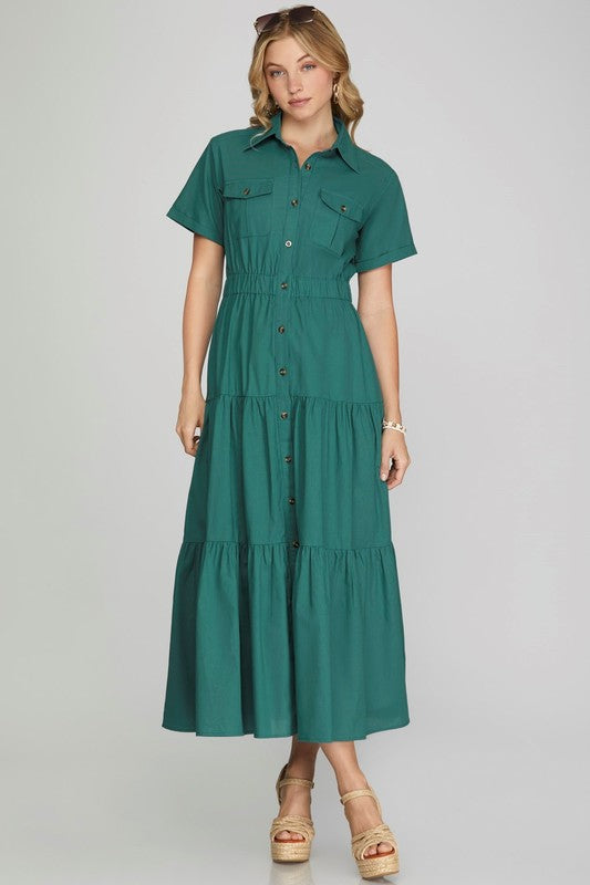 Teal button down maxi dress