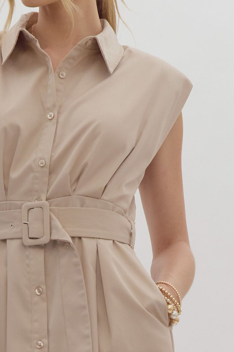 Taupe button down dress with belt