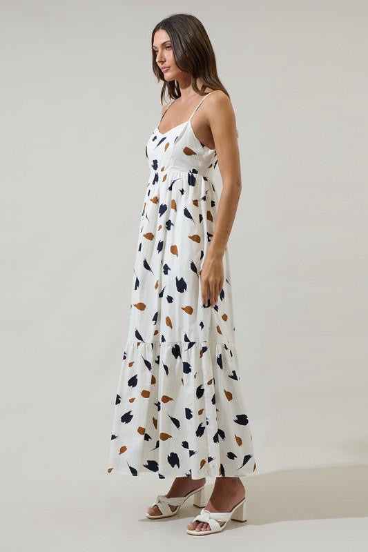 White Maxi Dress with Abstract Print