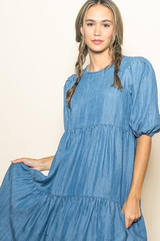 Denim High Low Midi Dress