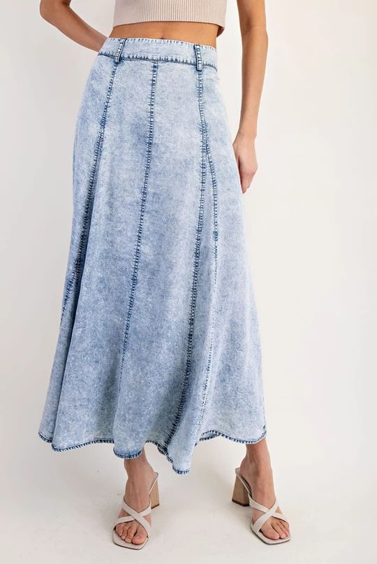 Acid Wash Denim Maxi Skirt