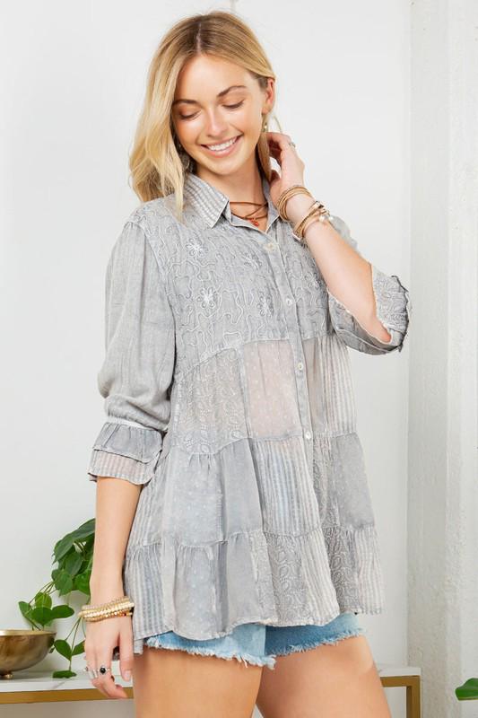 Boho Lace Button-Down Blouse