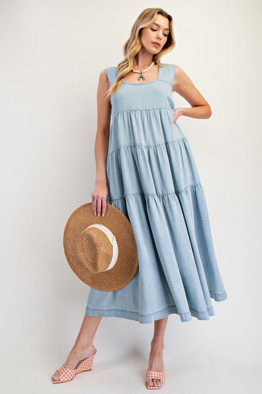 WASHED DENIM MAXI DRESS